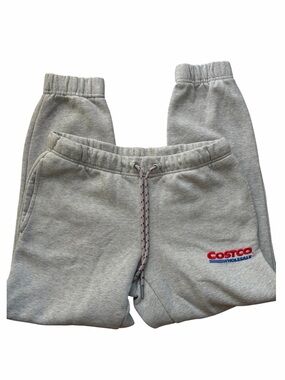 Costco Wholesale Logo Sweatpants Grey Fleece Jogger Drawstring Lounge Athleisure